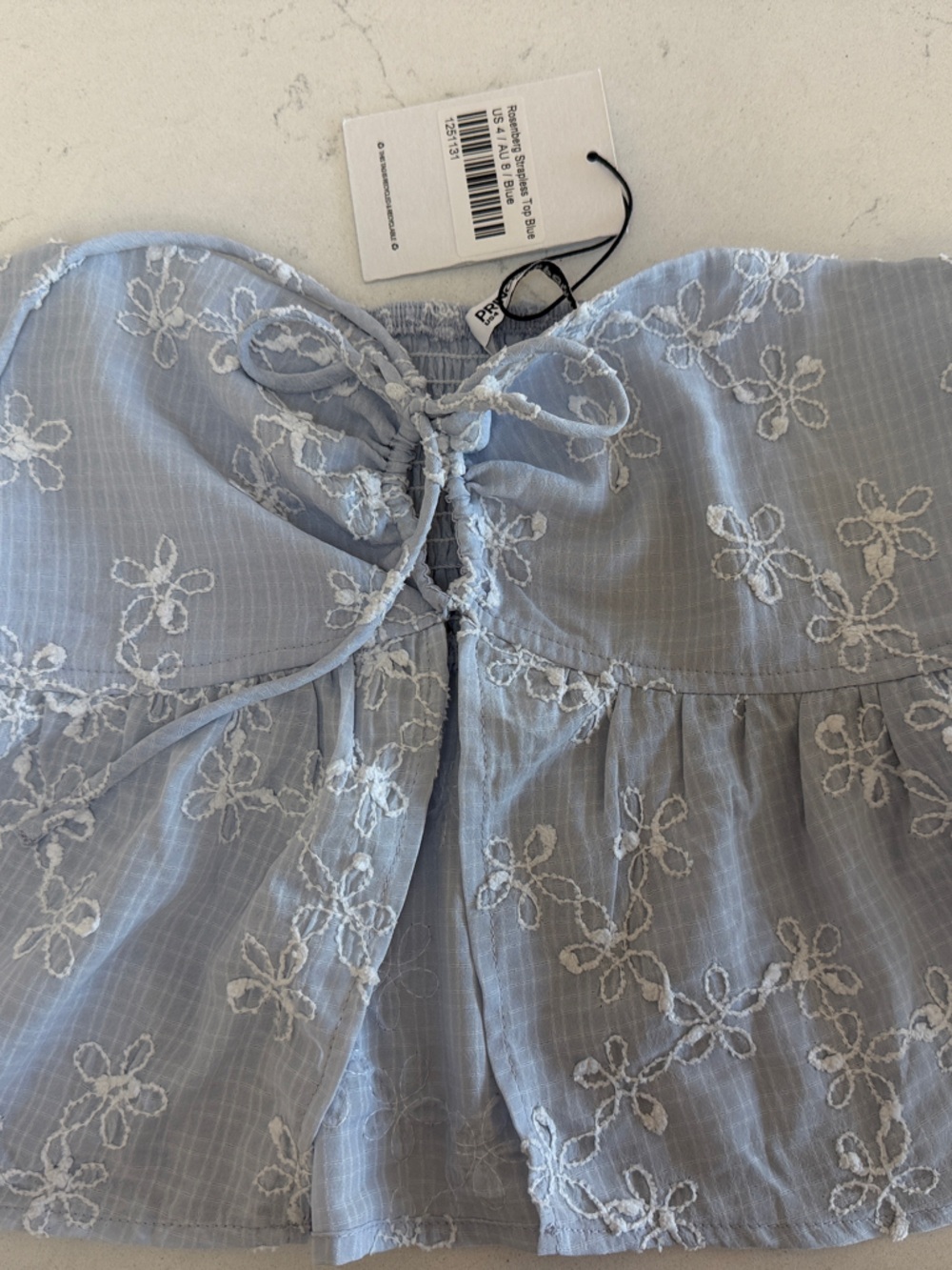 Princess Polly - Size 4 Light Blue Floral Embroidered Strapless Tube Top